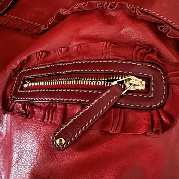 Gucci deep Red Sabrina Ruffle Boston Tote bag - Picture 13 of 16